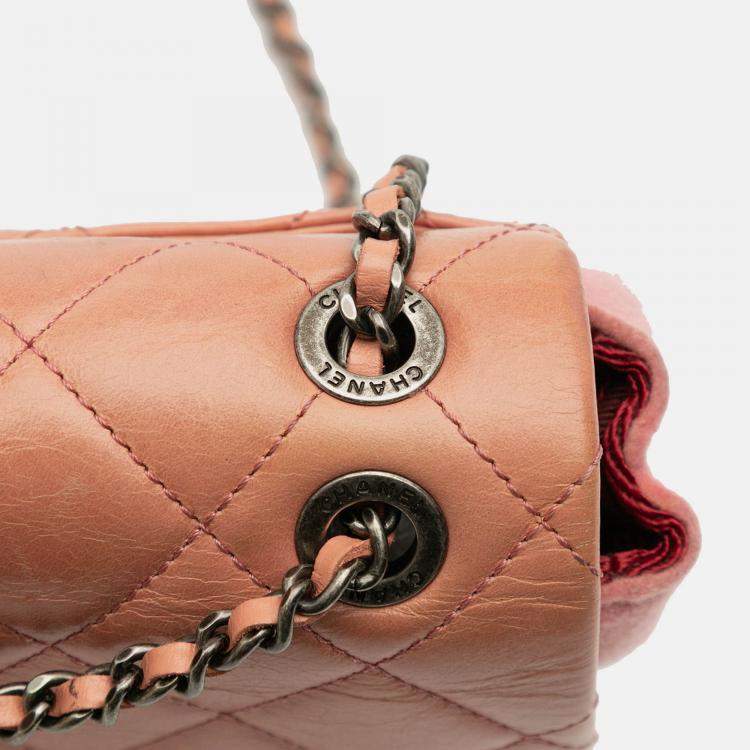 Pre Owned Chanel Pink Paris Salzburg Mini Quilted Glazed Calfskin and Felt Edelweiss Flower Flap
