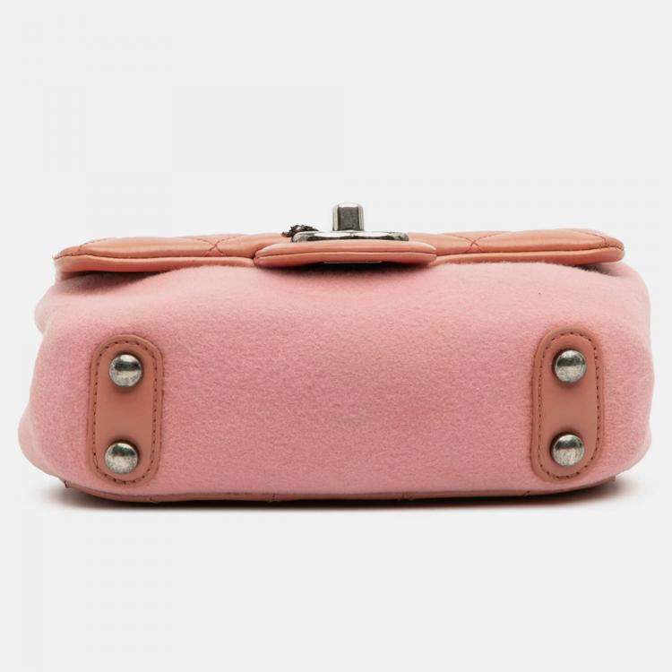 Pre Owned Chanel Pink Paris Salzburg Mini Quilted Glazed Calfskin and Felt Edelweiss Flower Flap