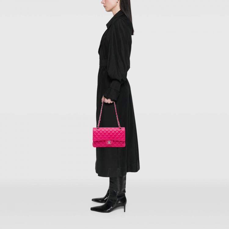 Pre Owned Chanel Pink Medium Classic Lambskin Double Flap