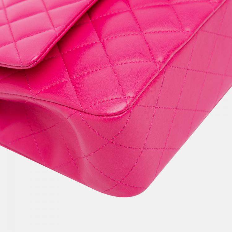 Pre Owned Chanel Pink Medium Classic Lambskin Double Flap