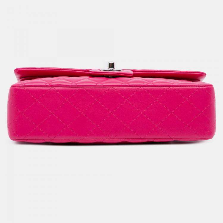 Pre Owned Chanel Pink Medium Classic Lambskin Double Flap