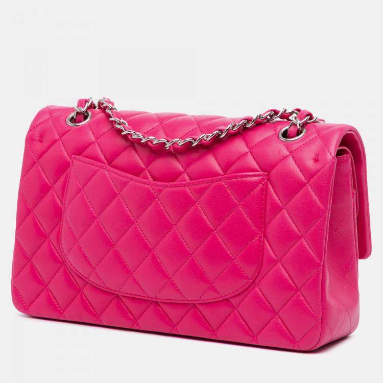 Pre Owned Chanel Pink Medium Classic Lambskin Double Flap
