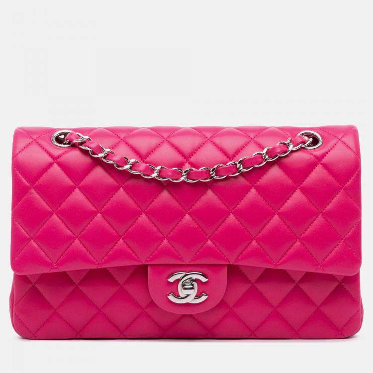 Pre Owned Chanel Pink Medium Classic Lambskin Double Flap