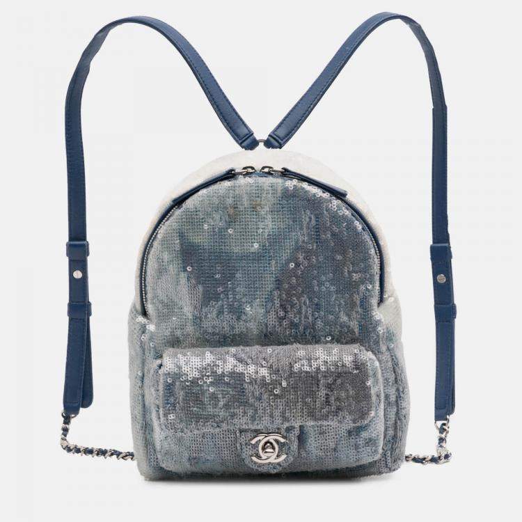 Pre Owned Chanel Blue Sequin Waterfall Backpack