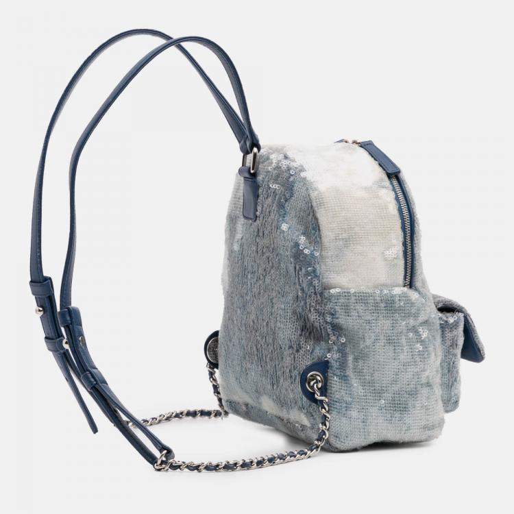 Pre Owned Chanel Blue Sequin Waterfall Backpack