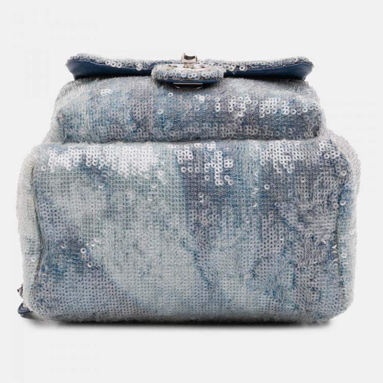Pre Owned Chanel Blue Sequin Waterfall Backpack