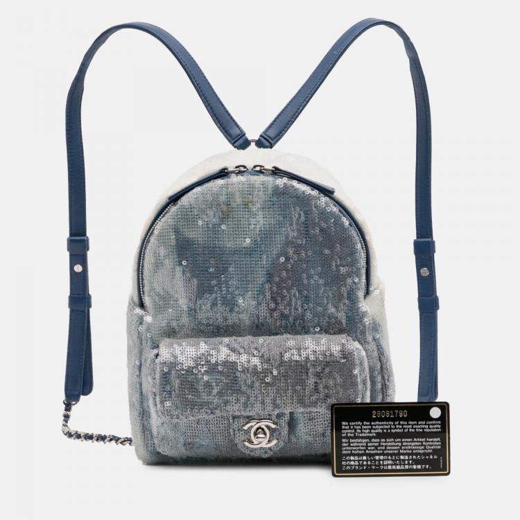 Pre Owned Chanel Blue Sequin Waterfall Backpack
