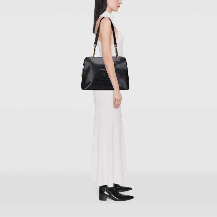 Pre Owned Chanel Black CC Caviar Chain Tote