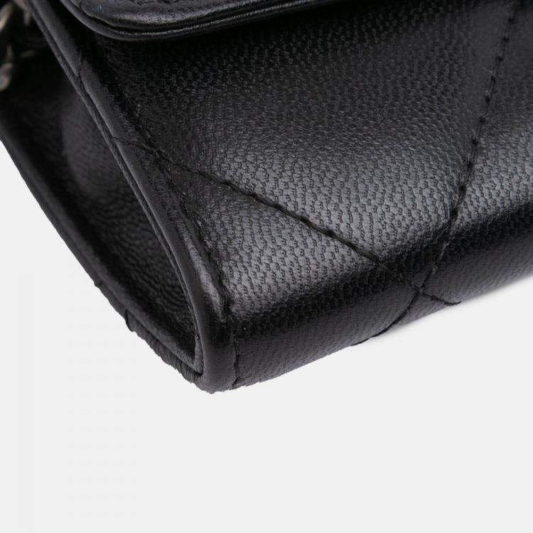 Pre Owned Chanel Black Lambskin 19 Flap Coin Purse With Chain