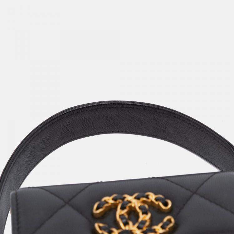 Pre Owned Chanel Black Lambskin 19 Flap Coin Purse With Chain