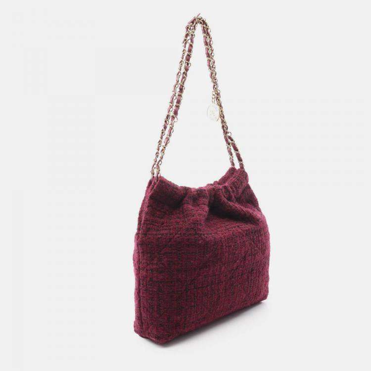 Pre Owned Chanel Burgundy Small Tweed 22 Handbag