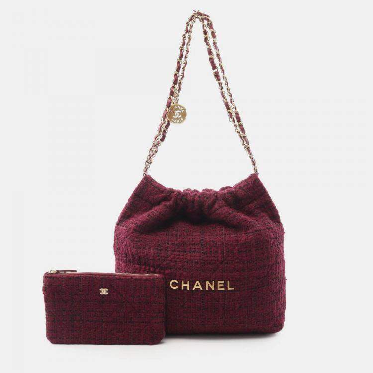 Pre Owned Chanel Burgundy Small Tweed 22 Handbag
