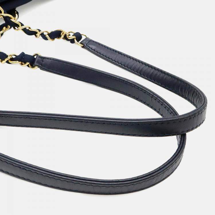 Pre Owned Chanel Deauville Navy Blue Denim Medium Chain Shoulder Bag 
