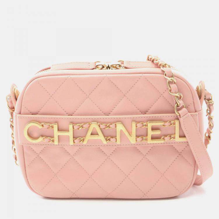 Pre Owned Chanel Matelasse Pink Leather Shoulder Camera Bag 