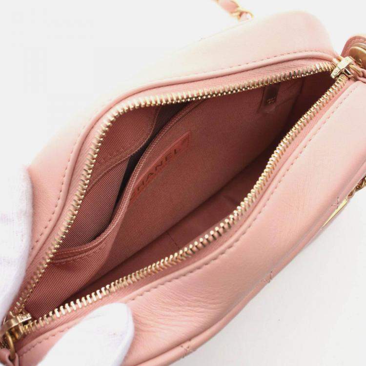 Pre Owned Chanel Matelasse Pink Leather Shoulder Camera Bag 