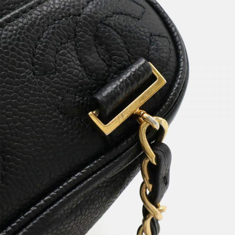 Pre Owned Chanel Triple Coco Mark Black Caviar Leather Backpack