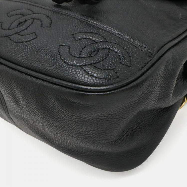 Pre Owned Chanel Triple Coco Mark Black Caviar Leather Backpack
