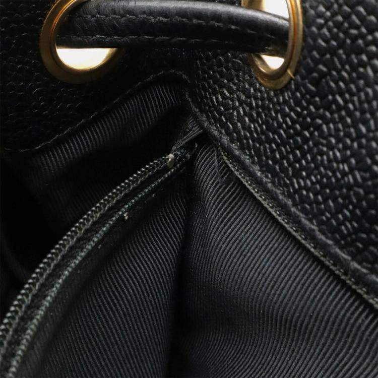 Pre Owned Chanel Triple Coco Mark Black Caviar Leather Backpack