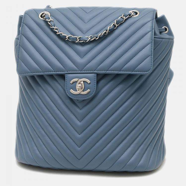 Pre Owned Chanel Chevron Blue Lambskin Backpack