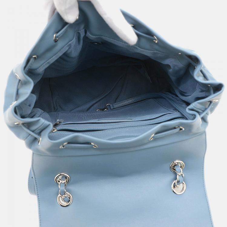 Pre Owned Chanel Chevron Blue Lambskin Backpack