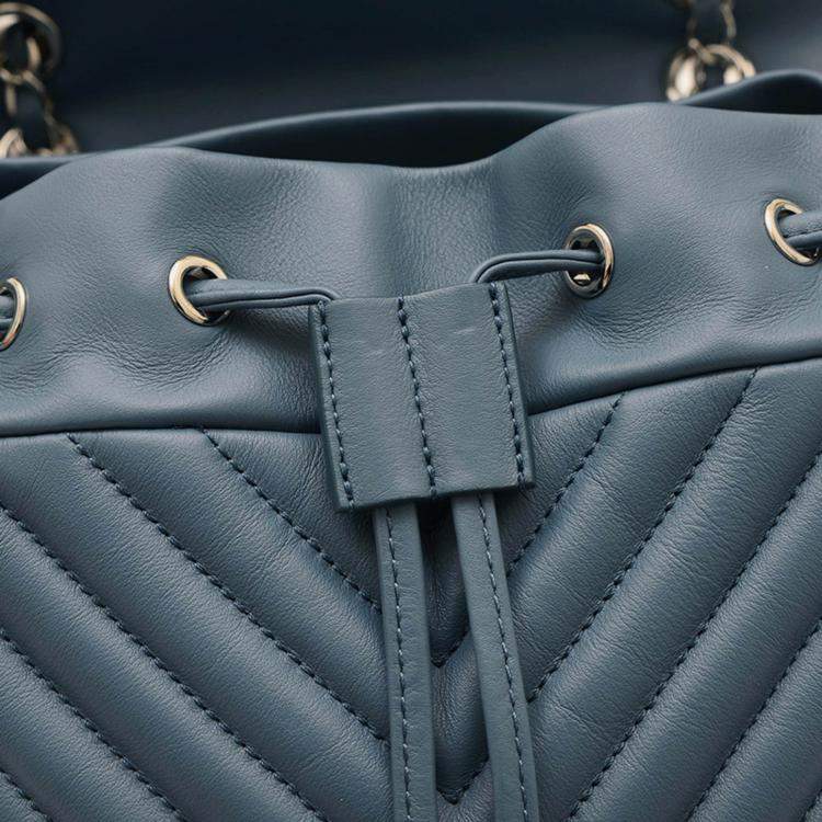 Pre Owned Chanel Chevron Blue Lambskin Backpack
