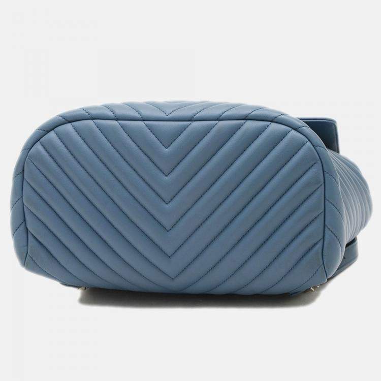 Pre Owned Chanel Chevron Blue Lambskin Backpack