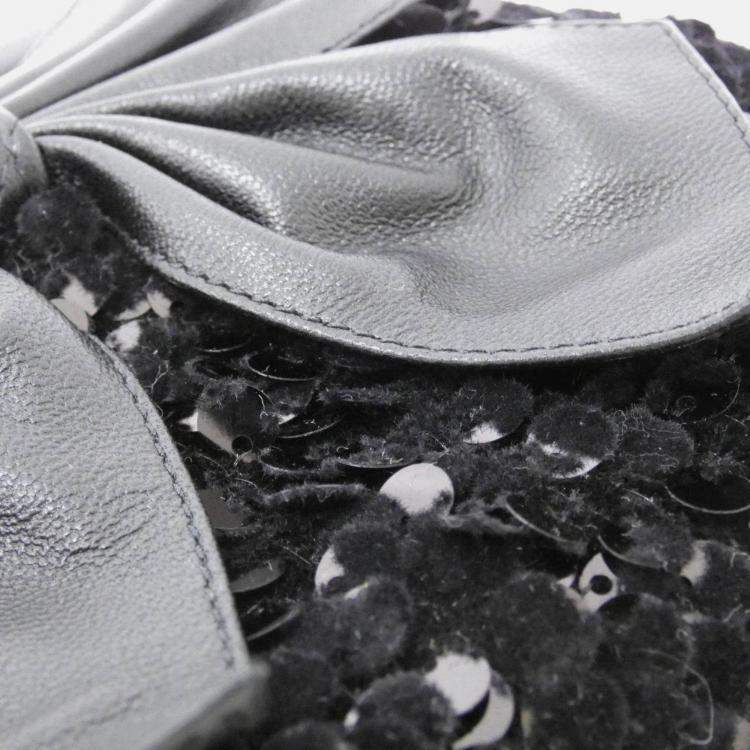 Pre Owned Chanel Black Spangle Tweed Bow Chain Clutch