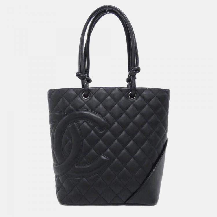 Pre Owned Chanel Cambon Line Black Calf Leather Handbag