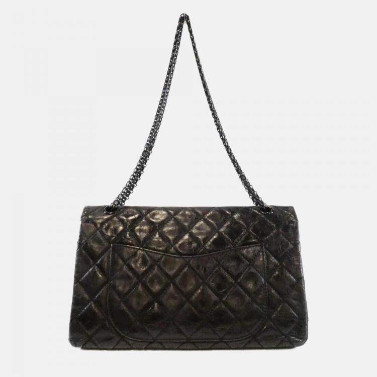 Pre Owned Chanel Black Calf Leather Metallic Shoulder Bag