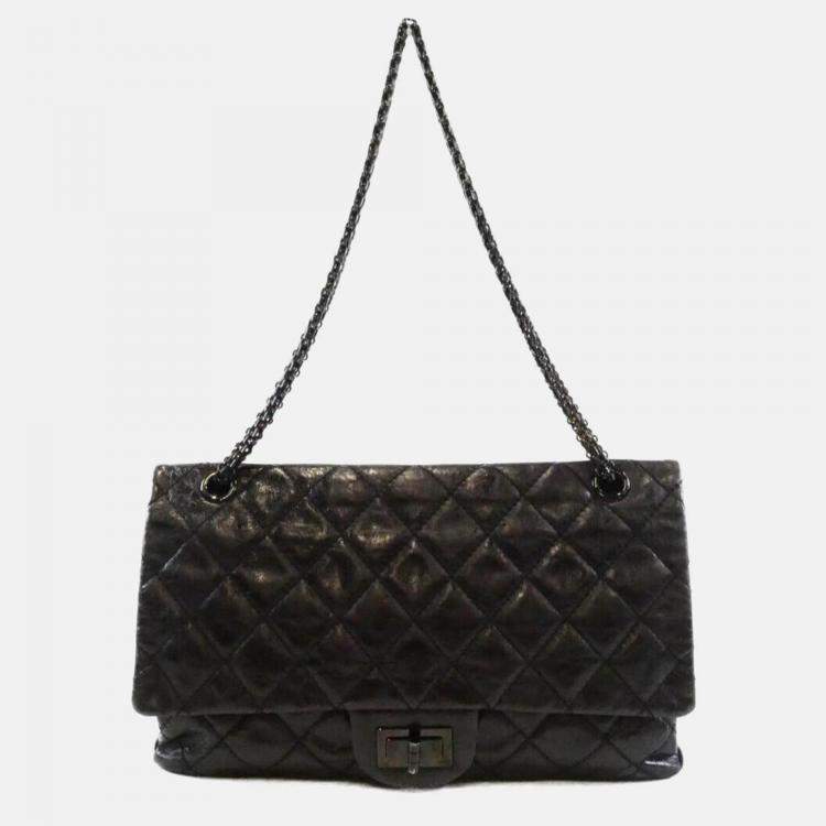 Pre Owned Chanel Black Calf Leather Metallic Shoulder Bag