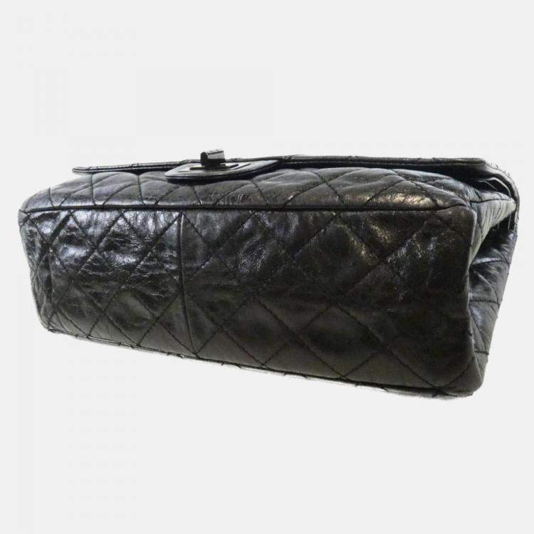 Pre Owned Chanel Black Calf Leather Metallic Shoulder Bag