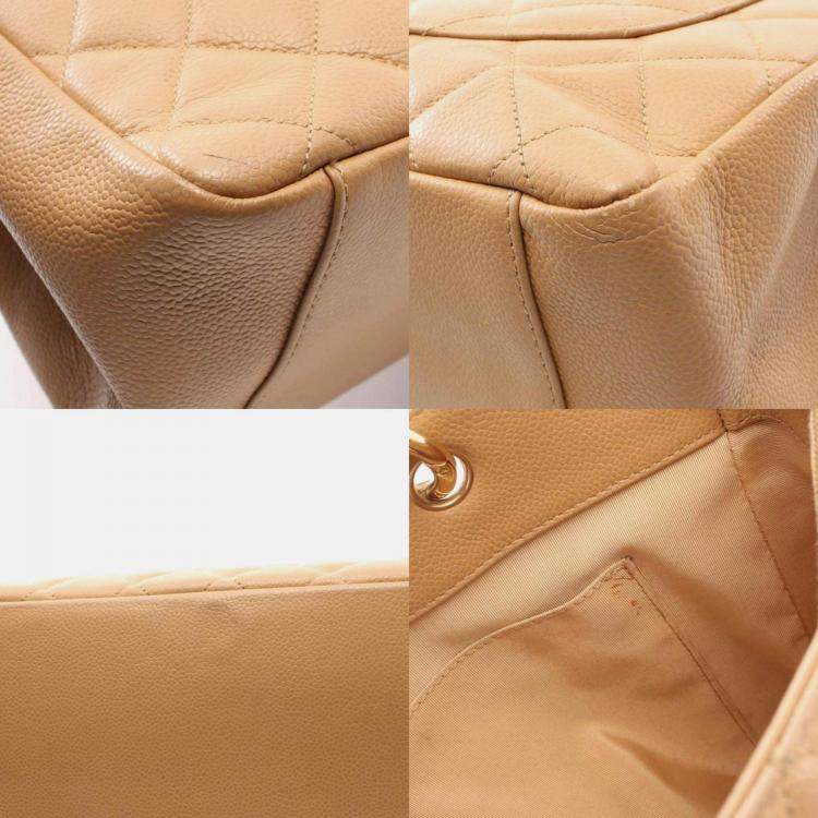 Pre Owned Chanel Matelasse Grand Gst Tote Bag Leather Grained Calfskin Brown