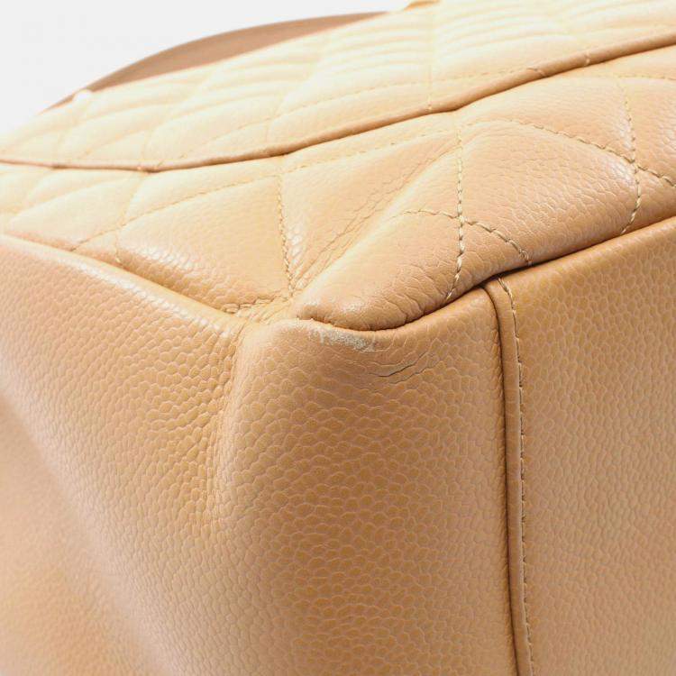 Pre Owned Chanel Matelasse Grand Gst Tote Bag Leather Grained Calfskin Brown
