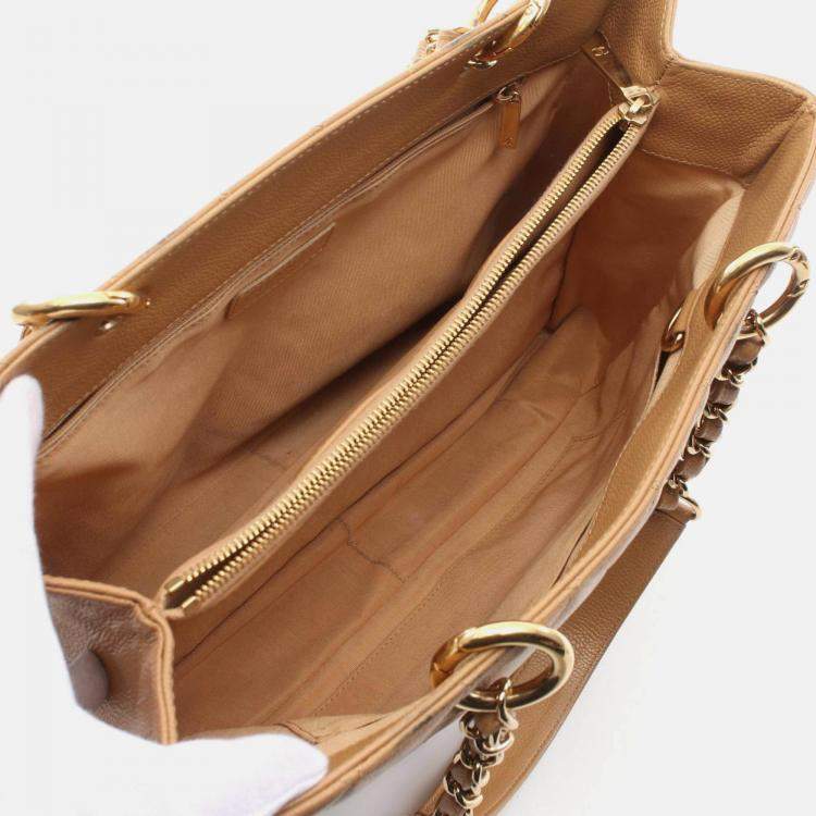 Pre Owned Chanel Matelasse Grand Gst Tote Bag Leather Grained Calfskin Brown