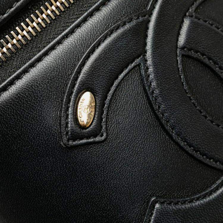 Pre Owned Chanel Coco Mark Vanity Bag Handbag Shoulder Black Lambskin