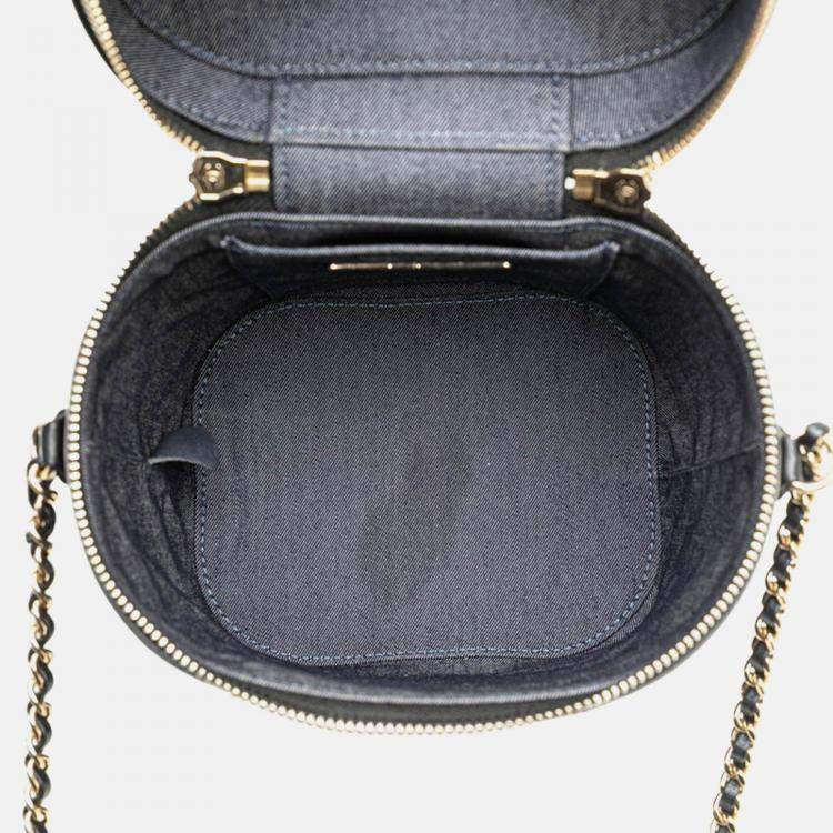 Pre Owned Chanel Coco Mark Vanity Bag Handbag Shoulder Black Lambskin