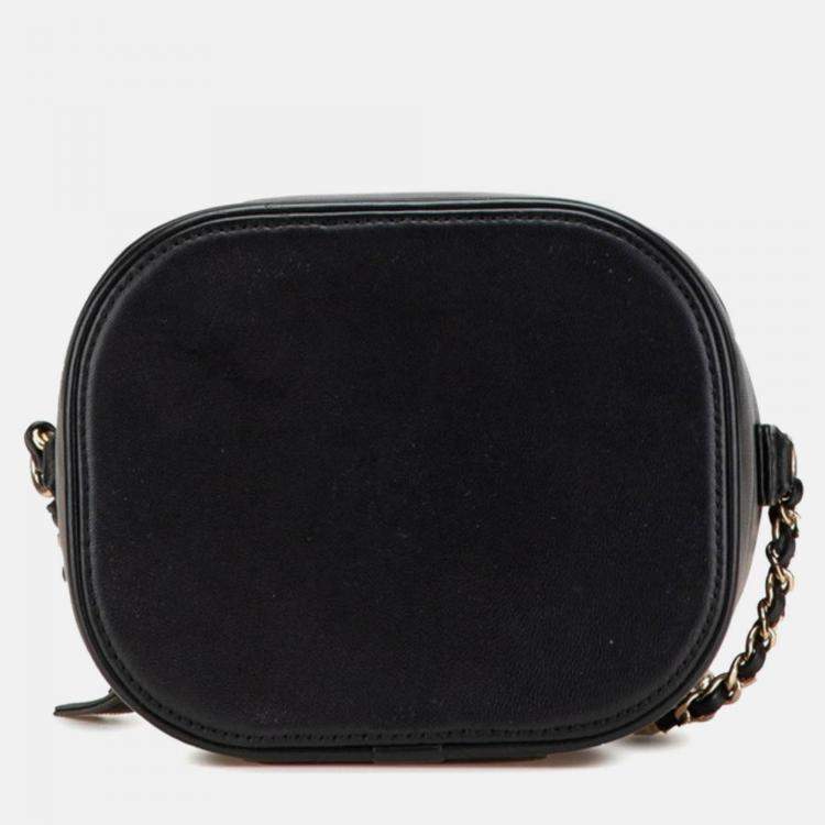 Pre Owned Chanel Coco Mark Vanity Bag Handbag Shoulder Black Lambskin