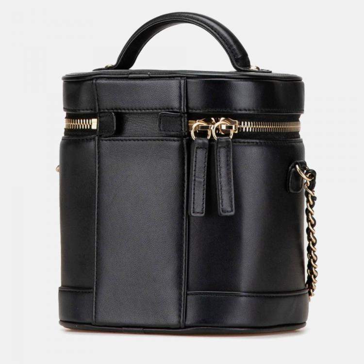 Pre Owned Chanel Coco Mark Vanity Bag Handbag Shoulder Black Lambskin