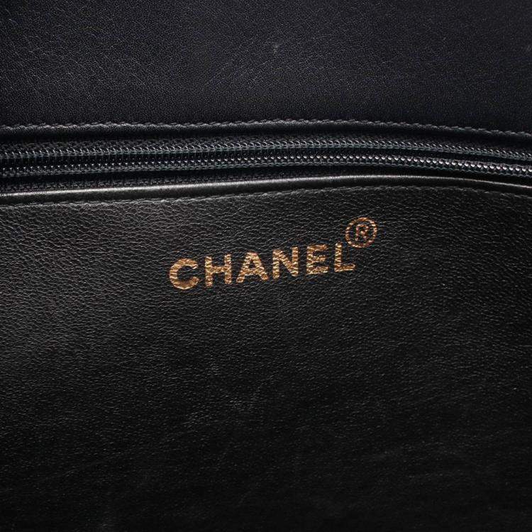 Pre Owned Chanel Deka Coco Mark Tote Bag Lambskin Leather Black
