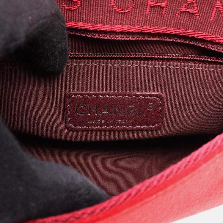 Pre Owned Chanel Matelasse Shoulder Bag Leather Felt Red