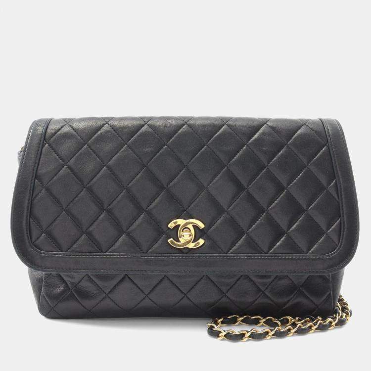 Pre Owned Chanel Matelasse Shoulder Bag Lambskin (Sheepskin) Black