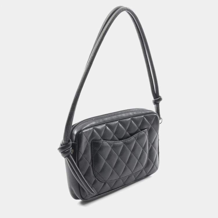 Pre Owned Chanel Cambon Line Handbag Leather Patent Leather Black