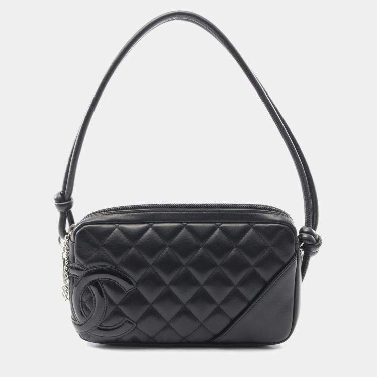 Pre Owned Chanel Cambon Line Handbag Leather Patent Leather Black