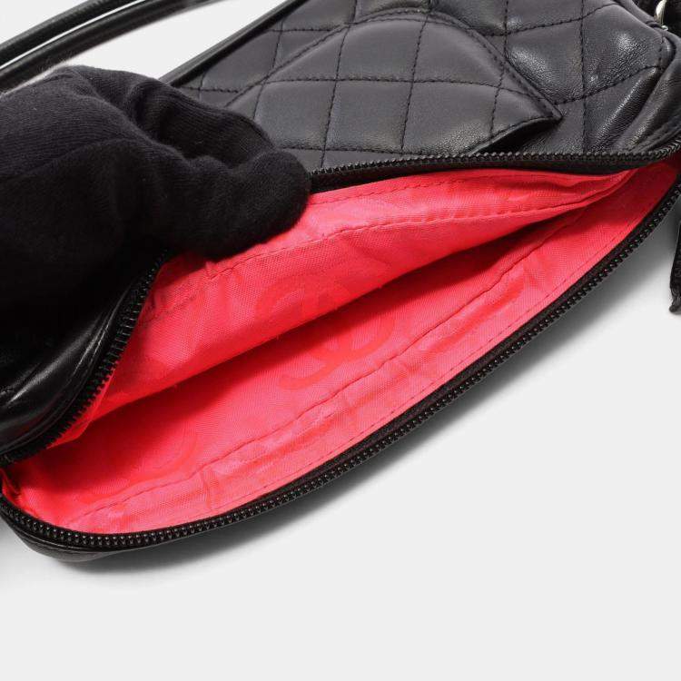Pre Owned Chanel Cambon Line Handbag Leather Patent Leather Black