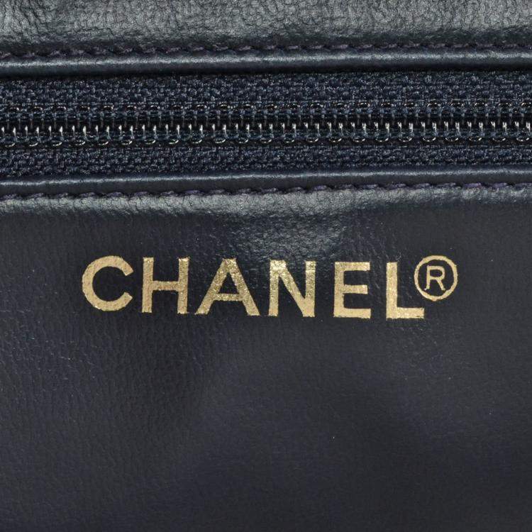Pre Owned Chanel Two-Tone Coco Mark Chain Tote Shoulder Bag Leather White Navy