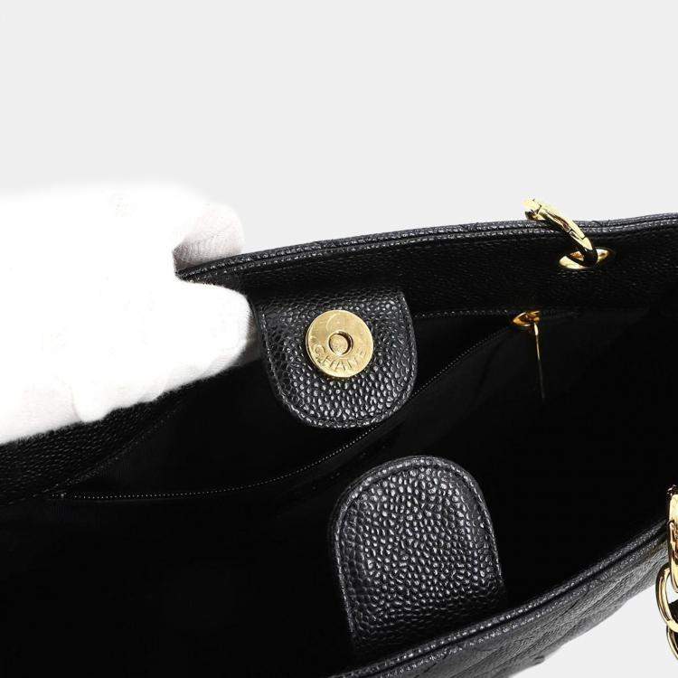 Pre Owned Chanel Matelasse Pst Chain Tote Bag In Black Caviar Leather With Gold Hardware