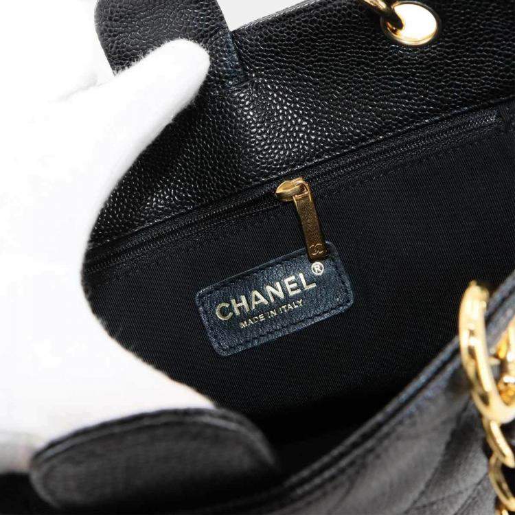 Pre Owned Chanel Matelasse Pst Chain Tote Bag In Black Caviar Leather With Gold Hardware