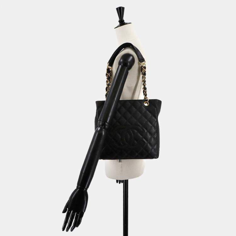 Pre Owned Chanel Matelasse Pst Chain Tote Bag In Black Caviar Leather With Gold Hardware