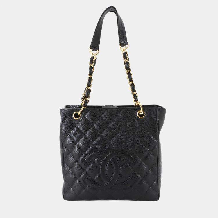Pre Owned Chanel Matelasse Pst Chain Tote Bag In Black Caviar Leather With Gold Hardware