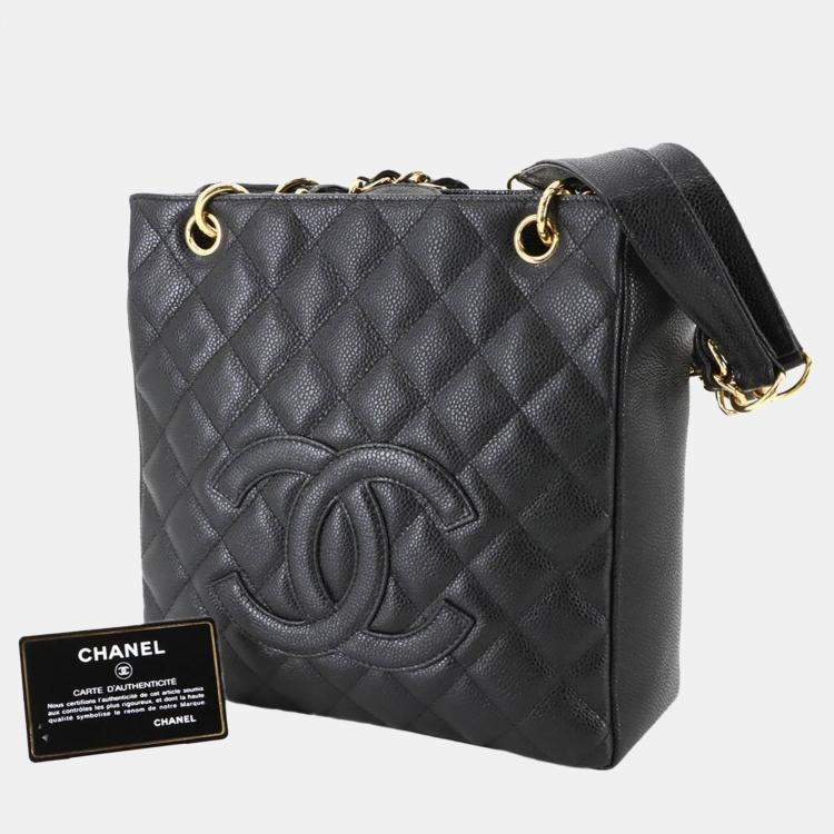 Pre Owned Chanel Matelasse Pst Chain Tote Bag In Black Caviar Leather With Gold Hardware